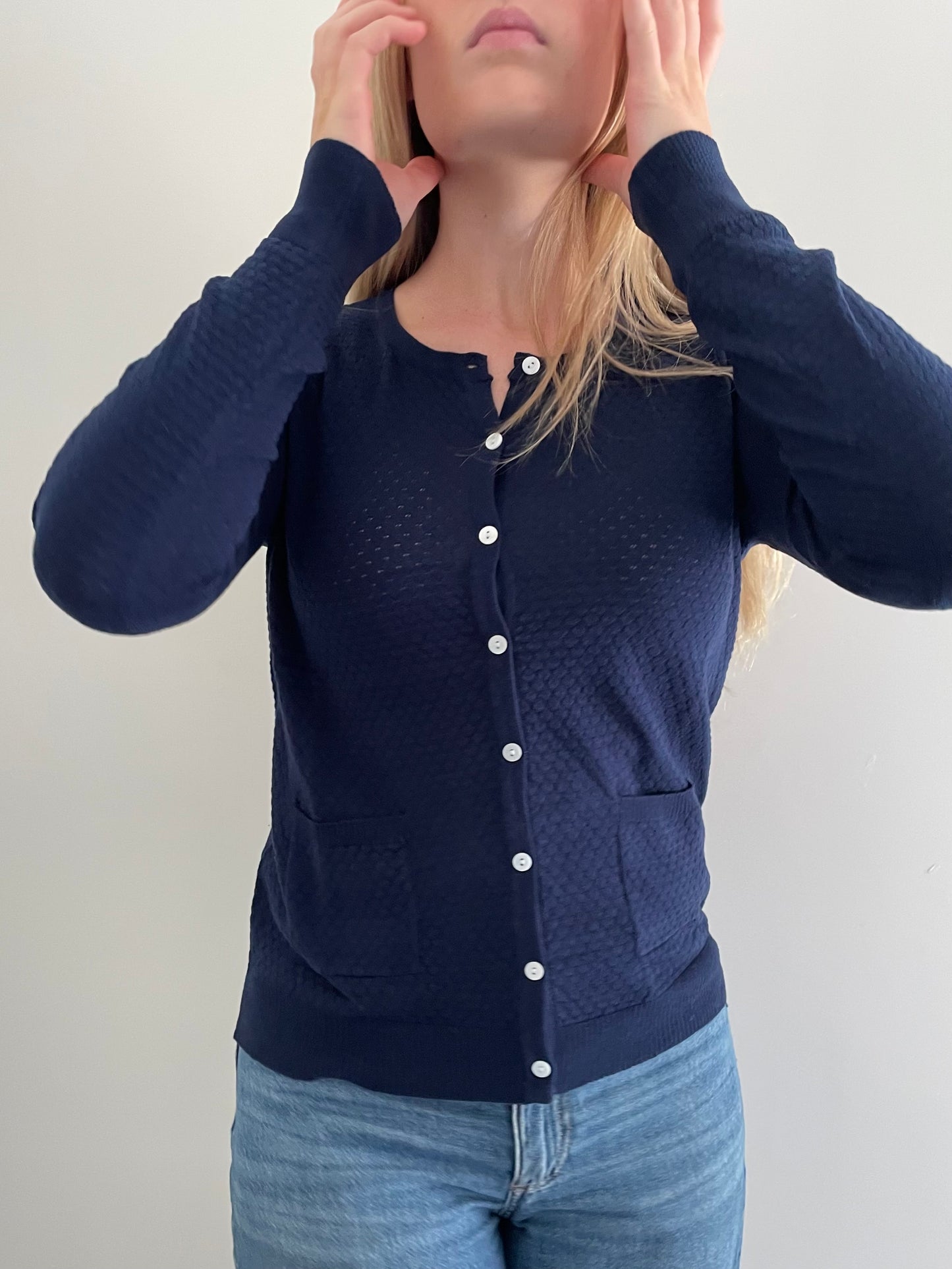 Cotton Pointelle Cardigan NAVY