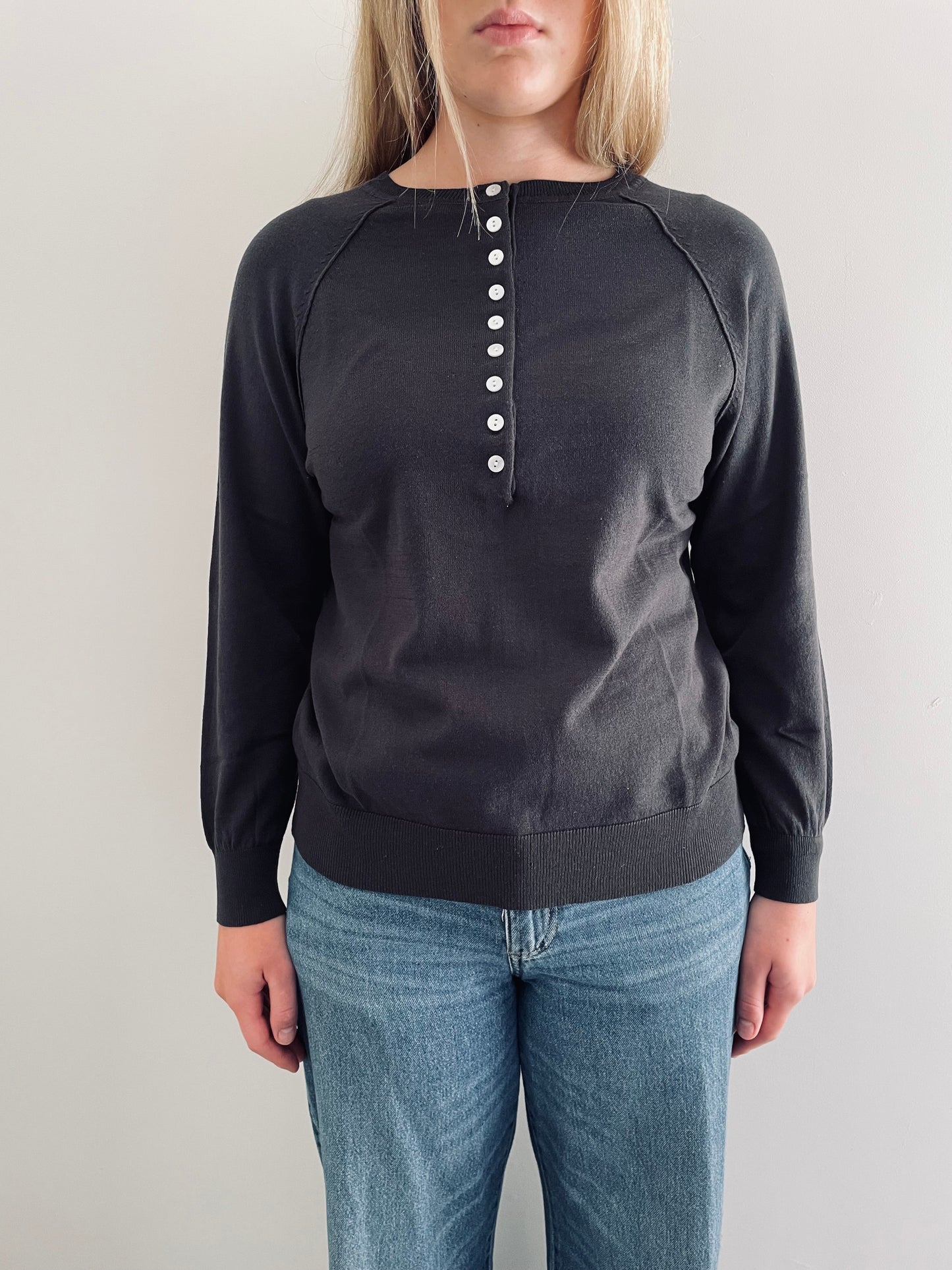 Cotton Henley Sweater CHARCOAL