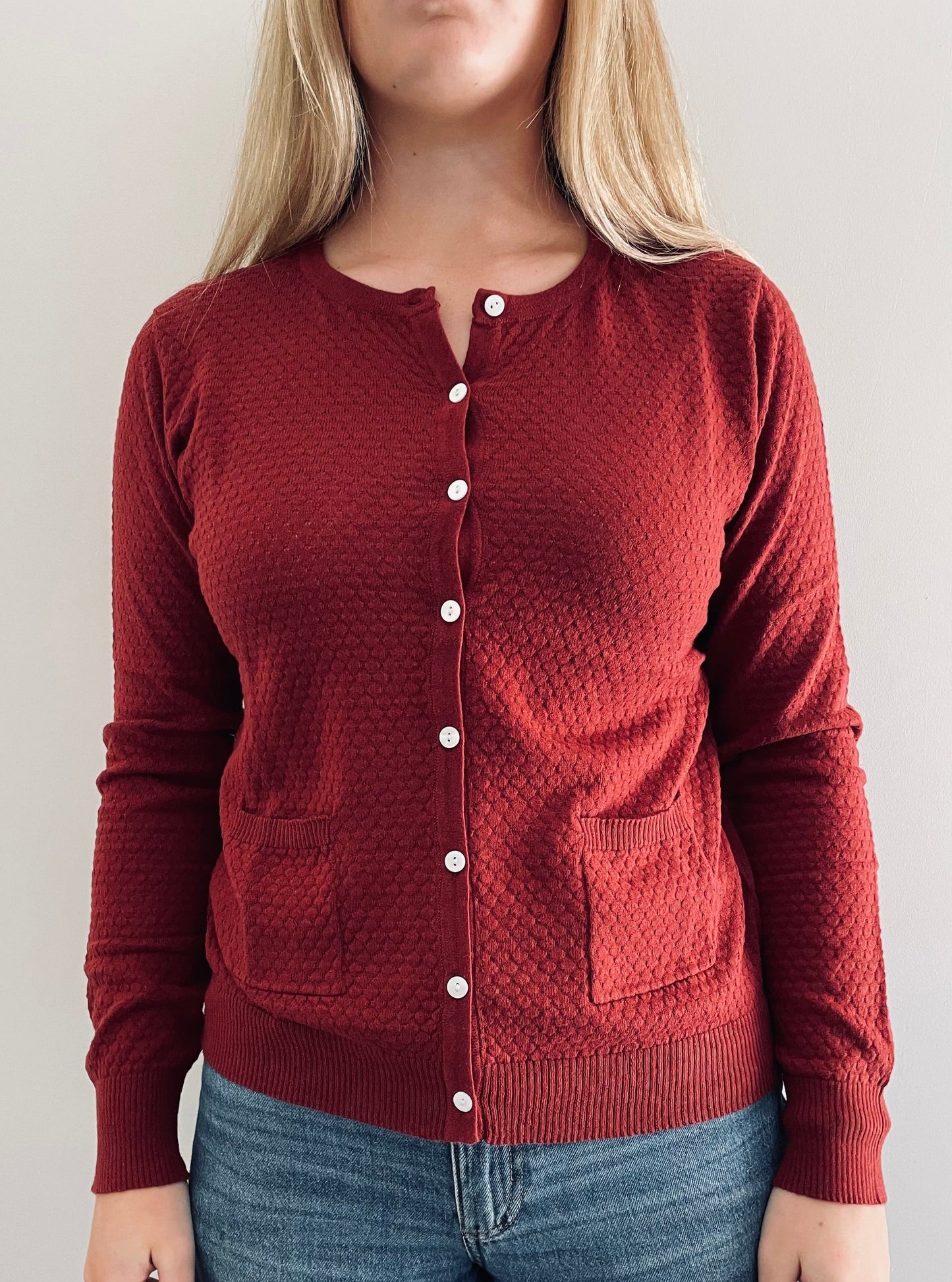 Cotton Pointelle Cardigan RUST
