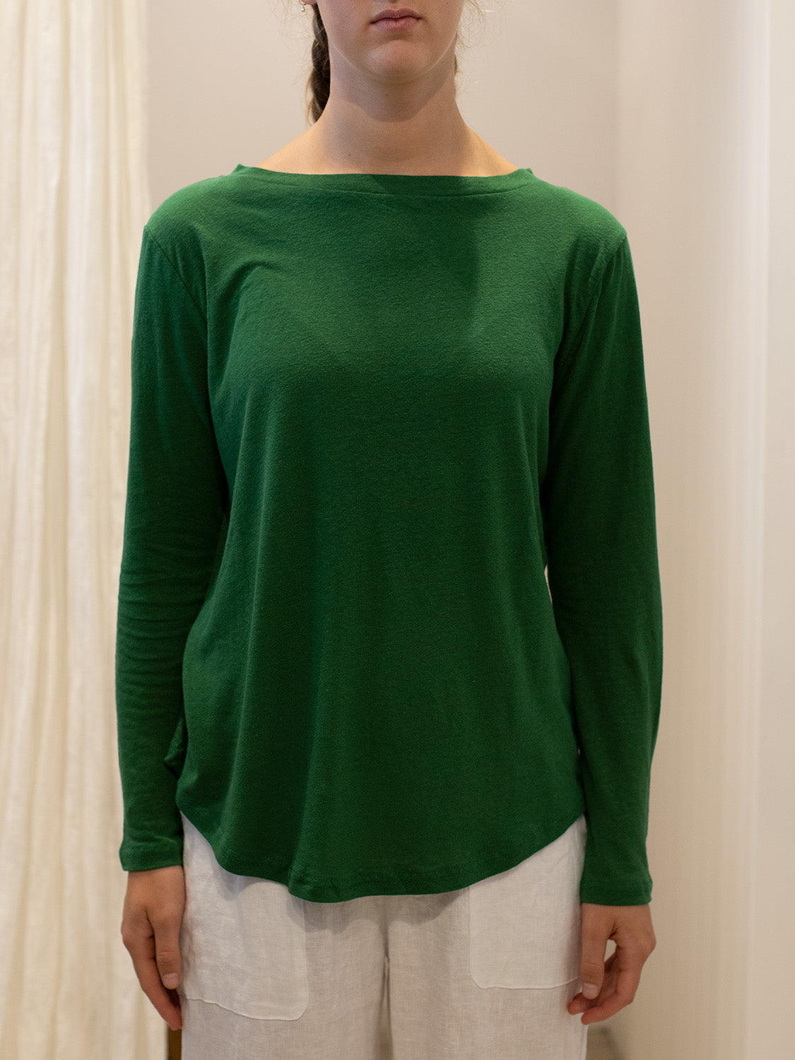Linen/Viscose Long Sleeve Tee FOREST