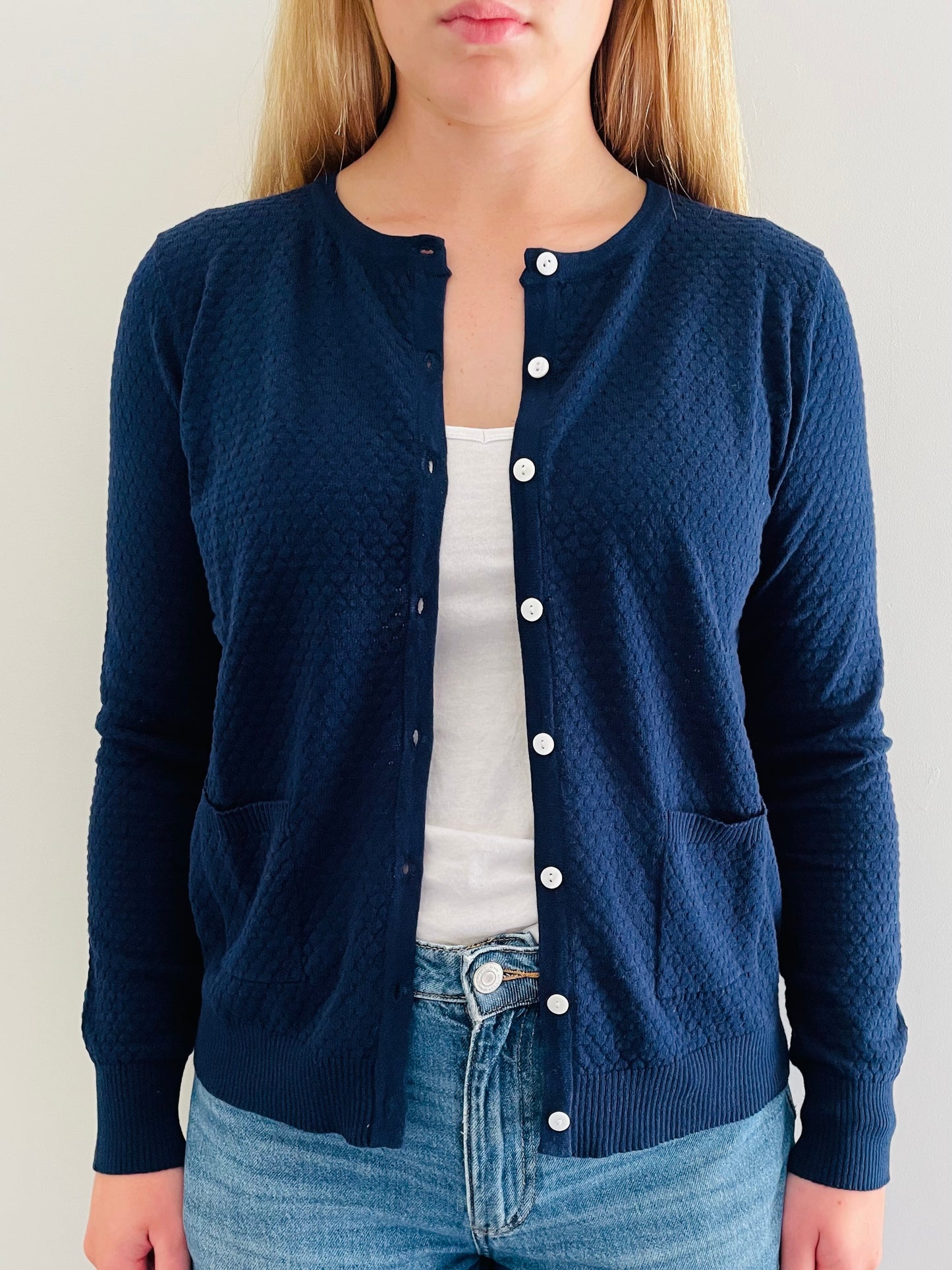 Cotton Pointelle Cardigan NAVY