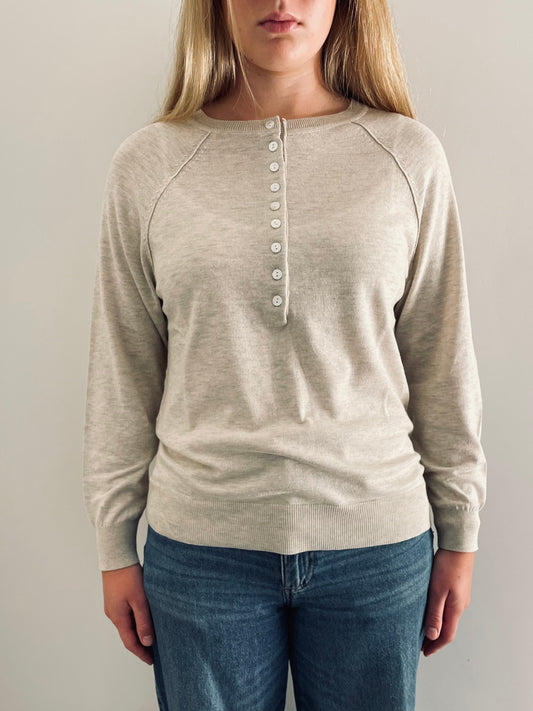 Cotton Henley Sweater OAT MARLE