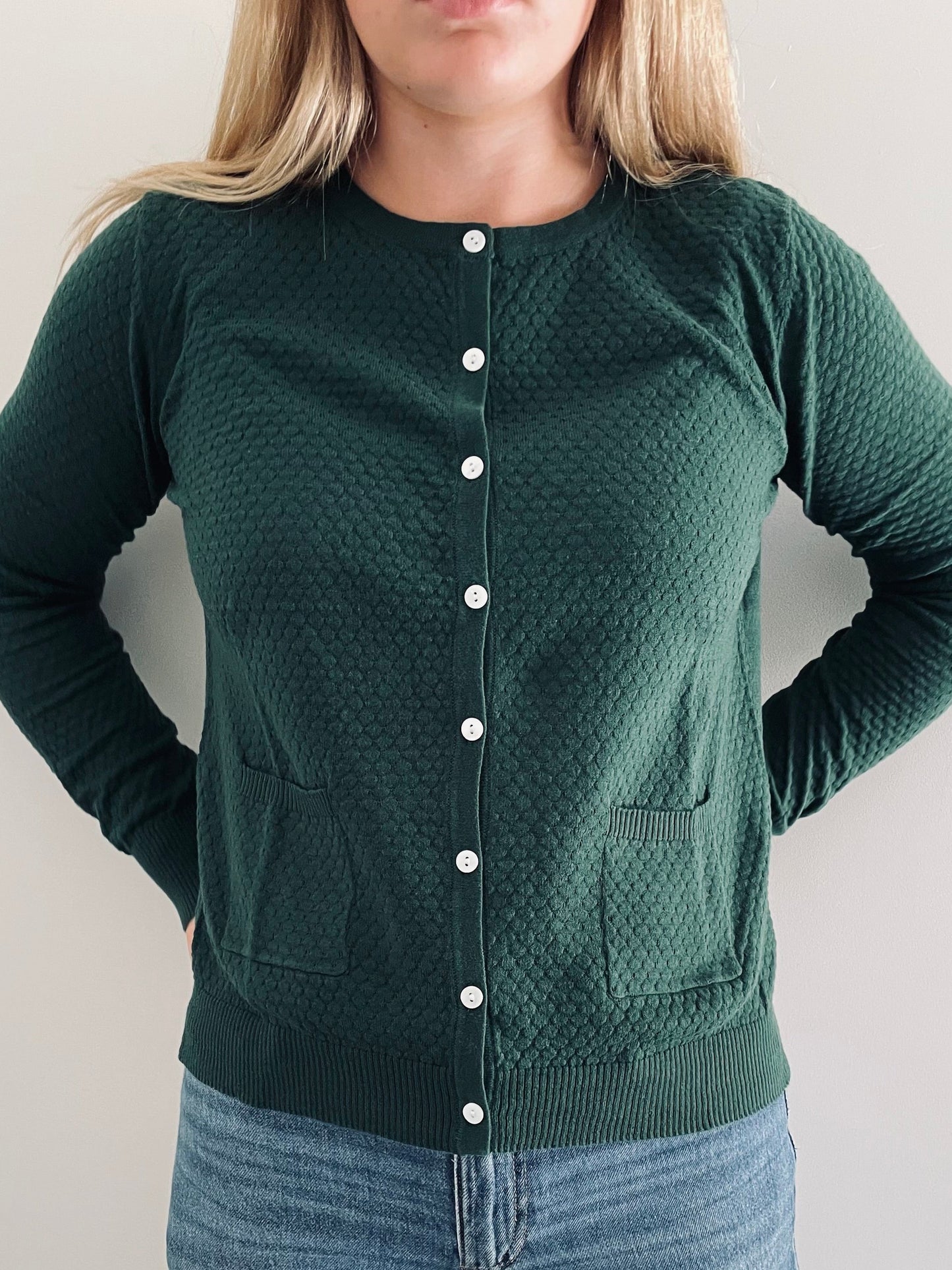 Cotton Pointelle Cardigan EMERALD