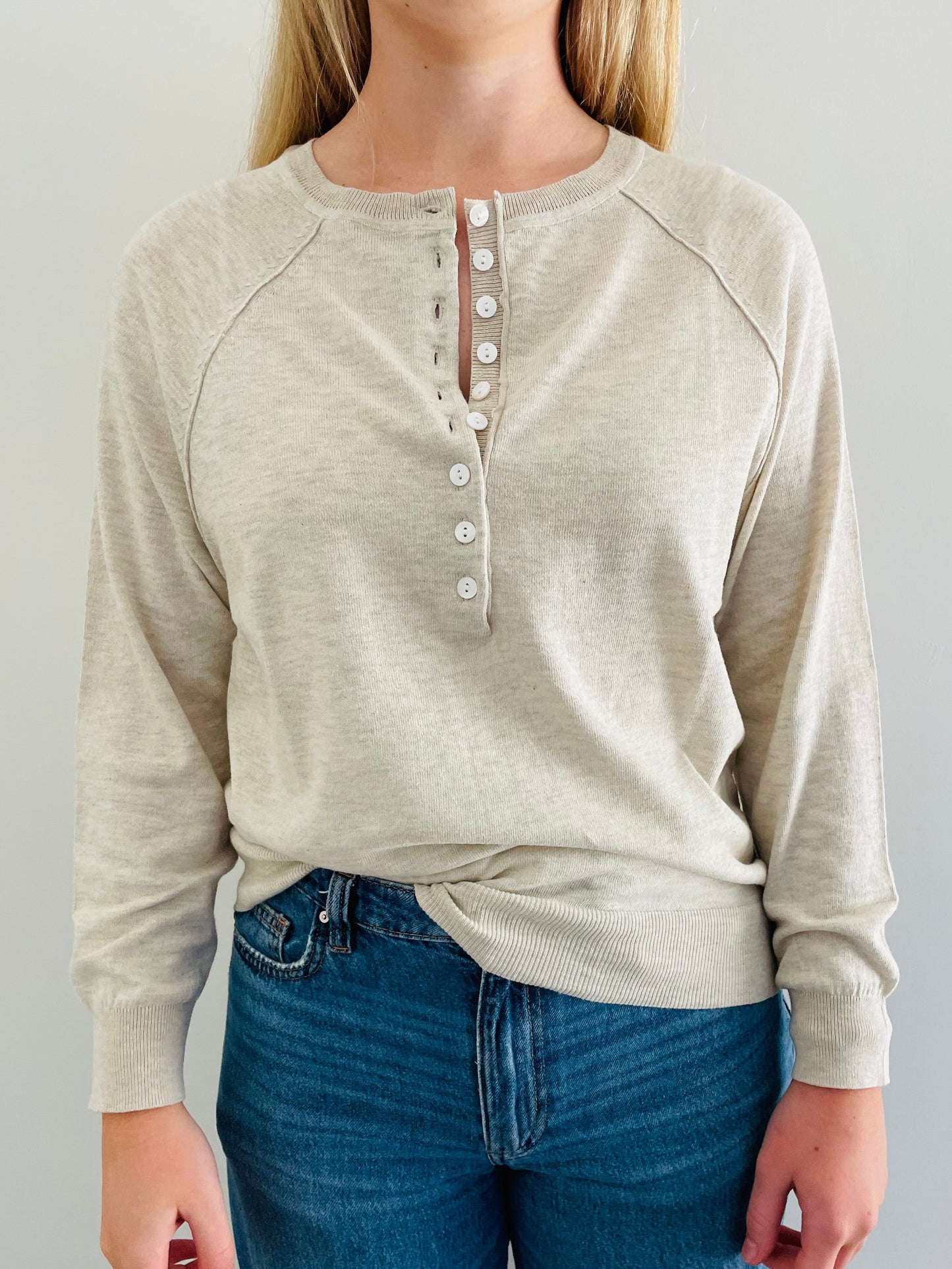 Cotton Henley Sweater OAT MARLE