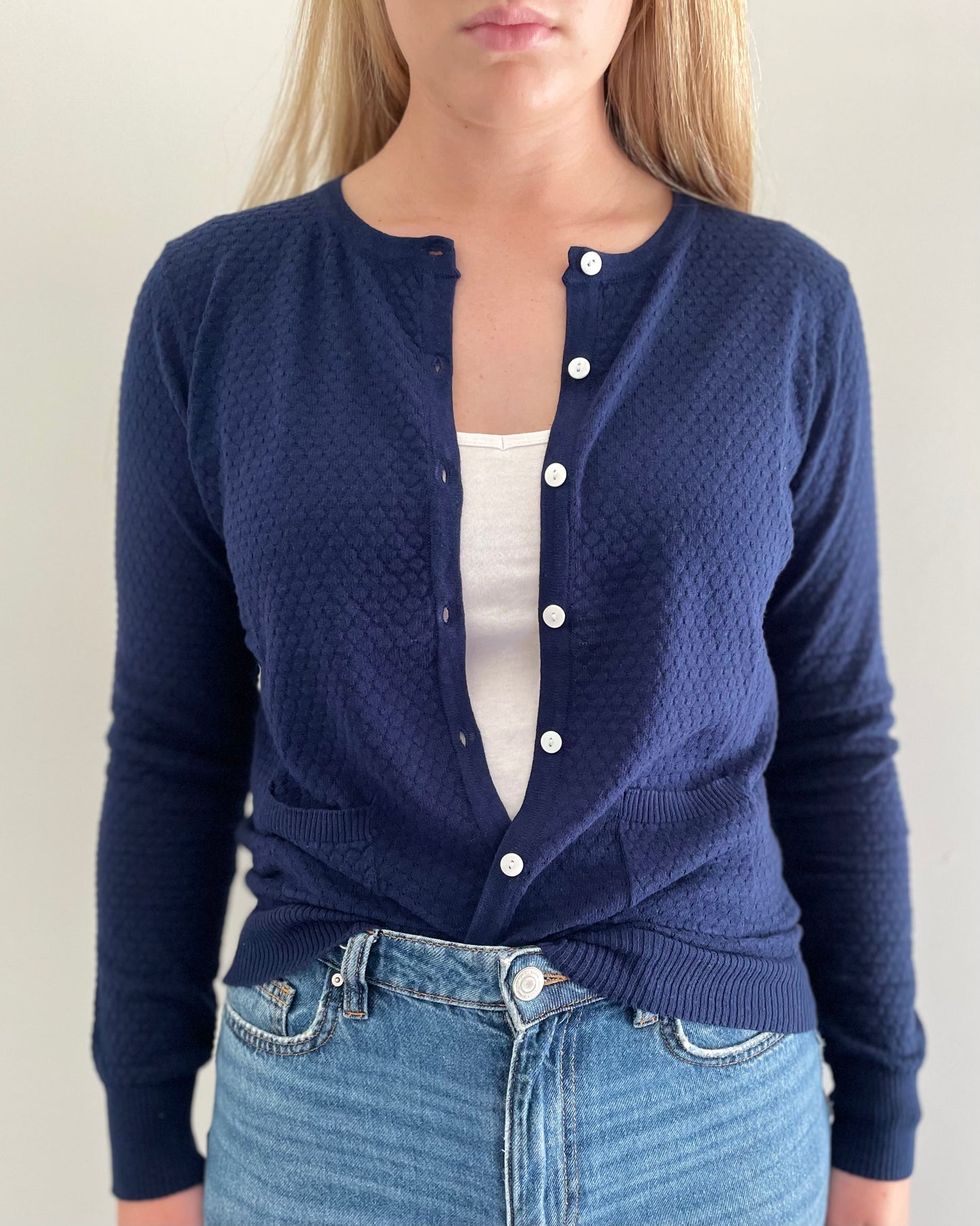 Cotton Pointelle Cardigan NAVY