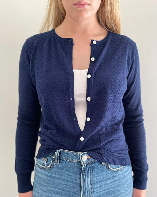 Cotton Pointelle Cardigan NAVY