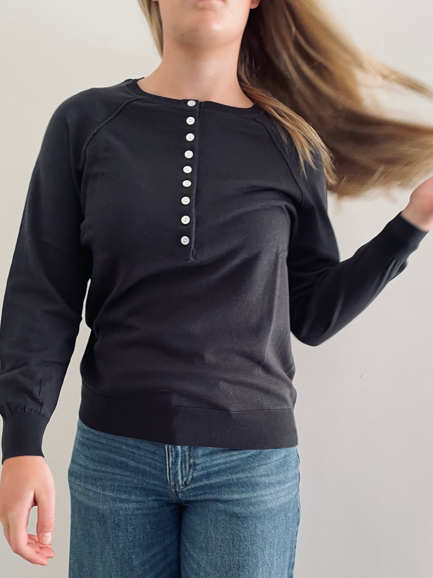 Cotton Henley Sweater CHARCOAL