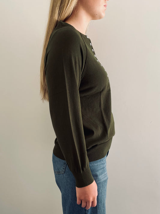 Cotton Henley Sweater OLIVE