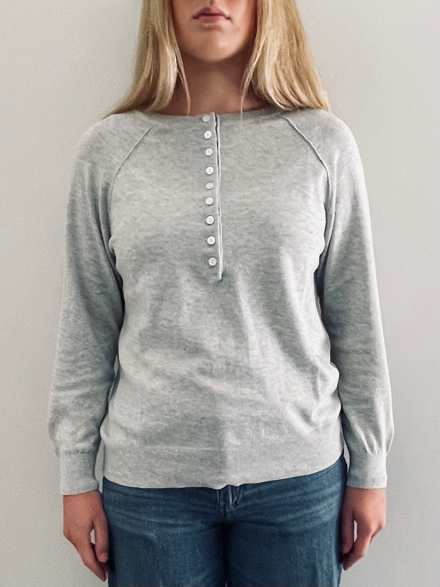 Cotton Henley Sweater  GREY MARLE