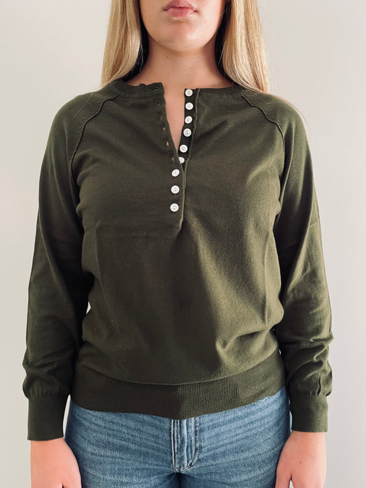 Cotton Henley Sweater OLIVE