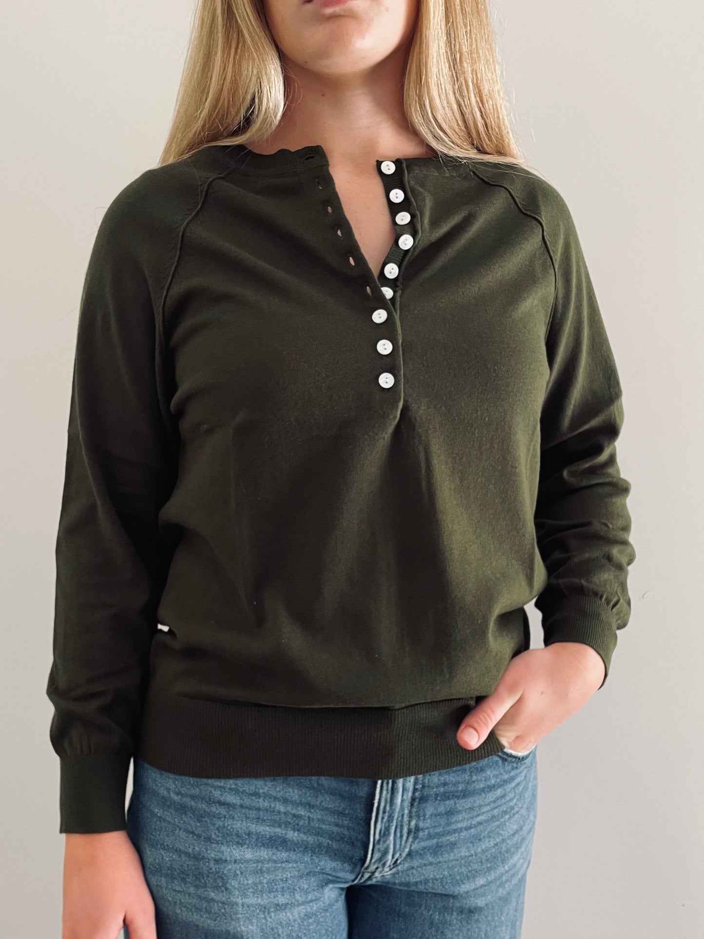 Cotton Henley Sweater OLIVE
