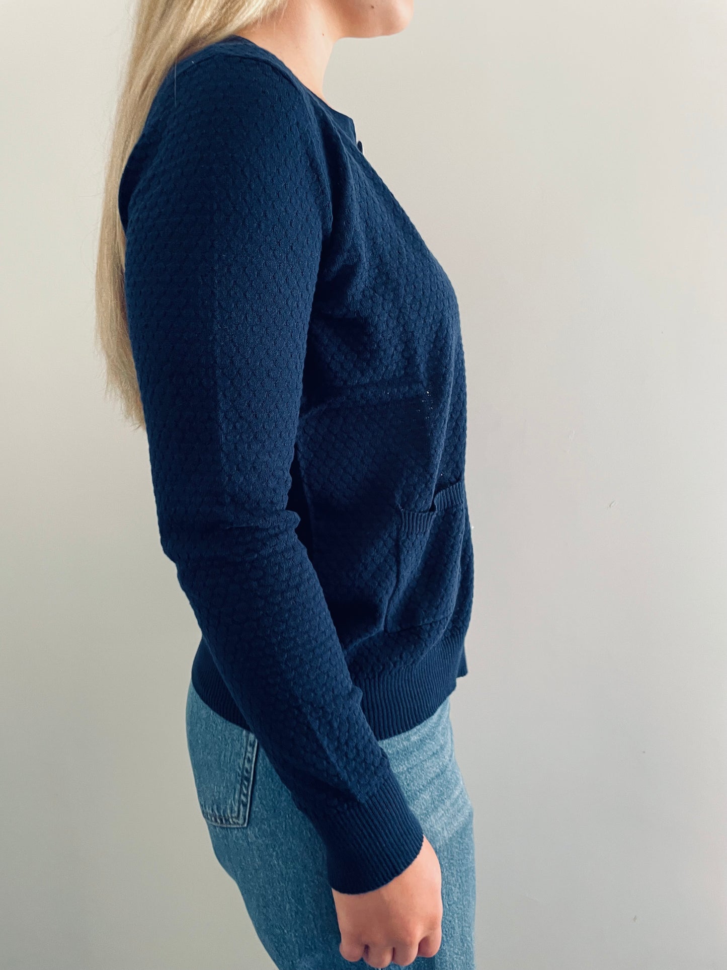 Cotton Pointelle Cardigan NAVY