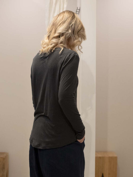 Linen/Viscose Long Sleeve Tee CHARCOAL