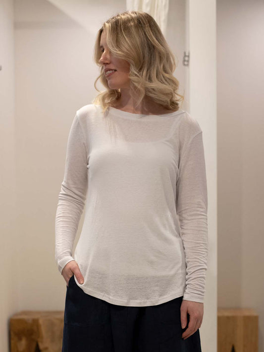 Linen/Viscose Long Sleeve Tee WHITE